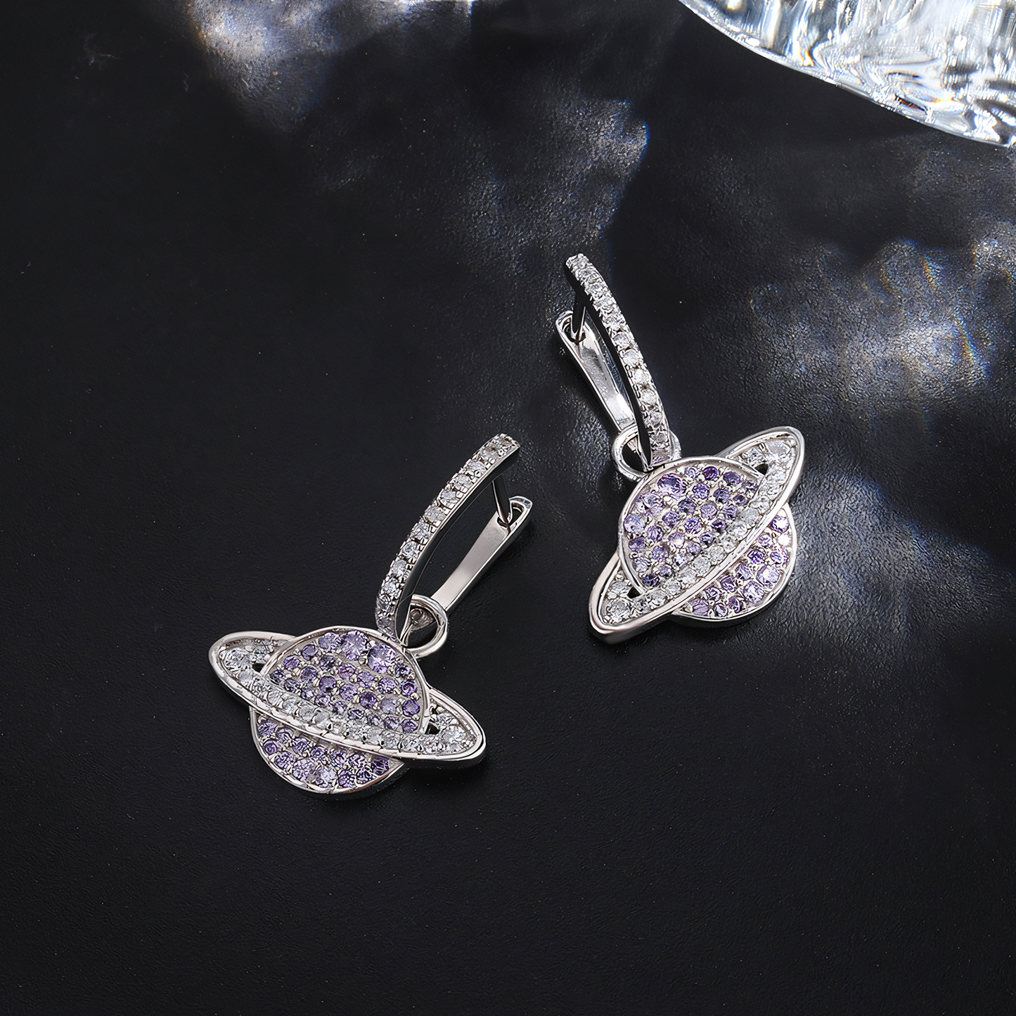 Astral Purple Zircon-Inlaid Sterling Silver Earrings