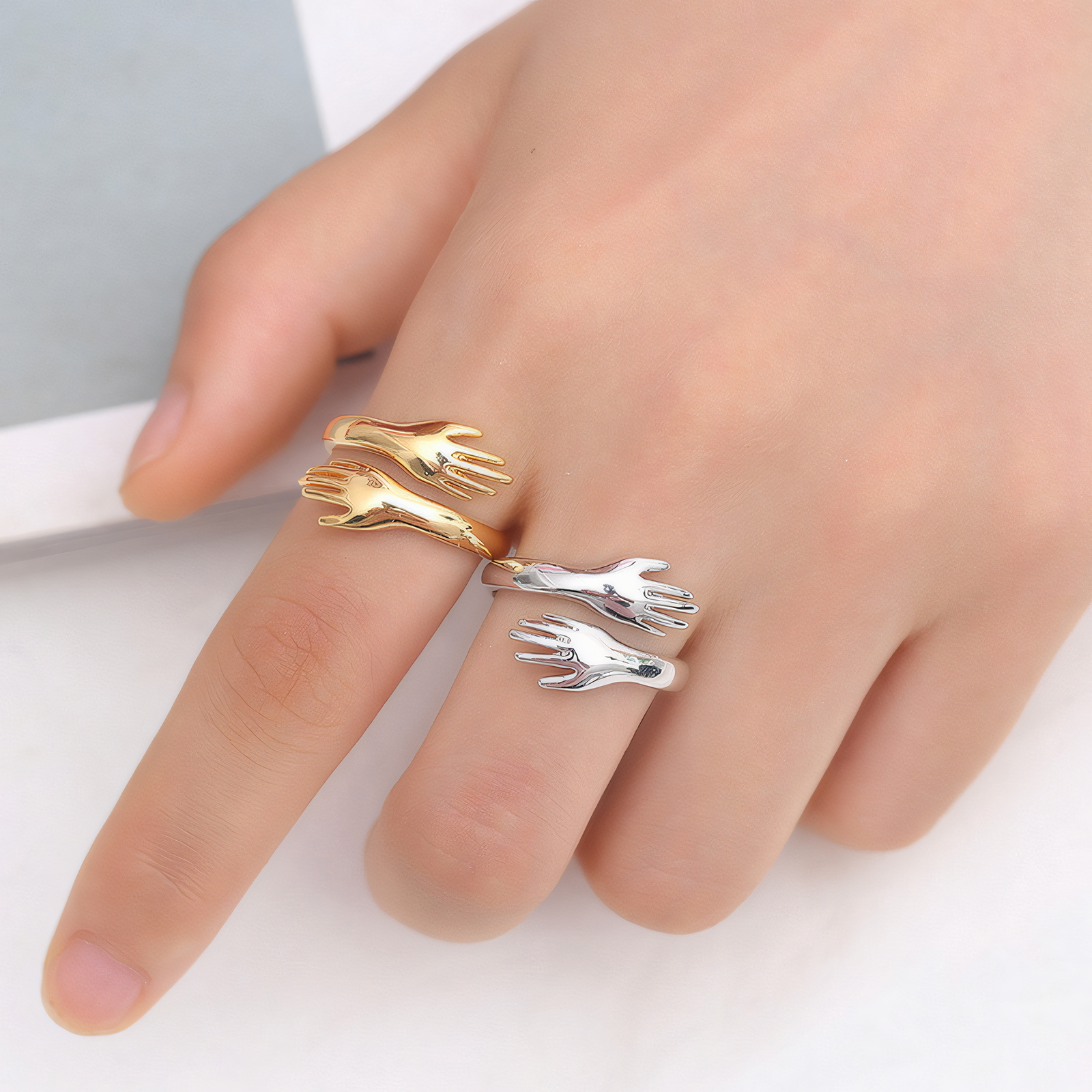 Adjustable Embracing Arms Sterling Silver Ring