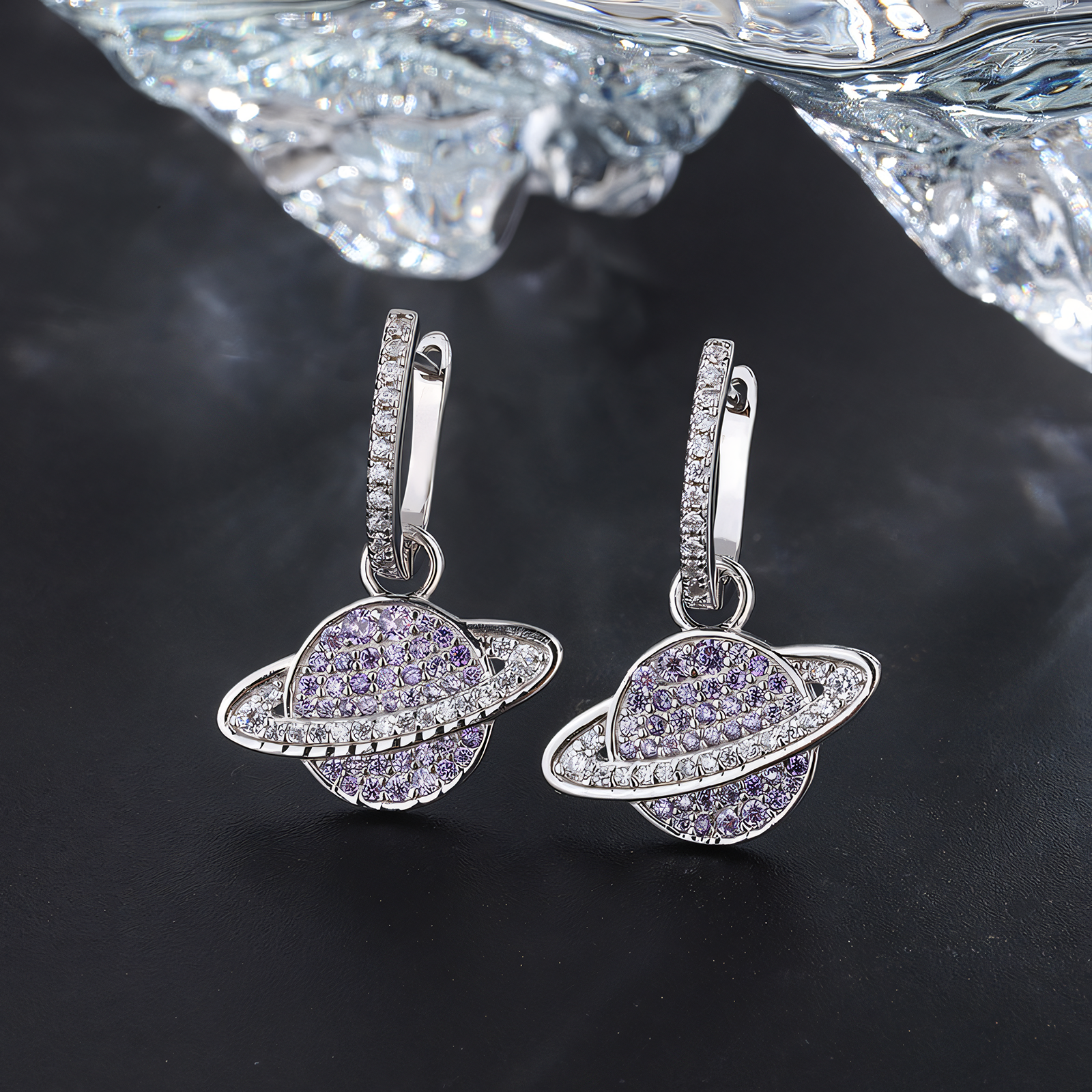 Astral Purple Zircon-Inlaid Sterling Silver Earrings