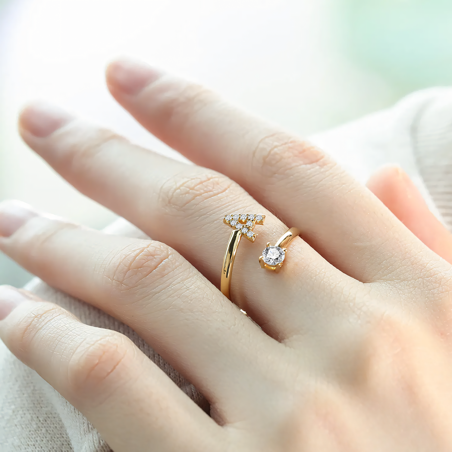 Zircon Studded Custom Letter Ring