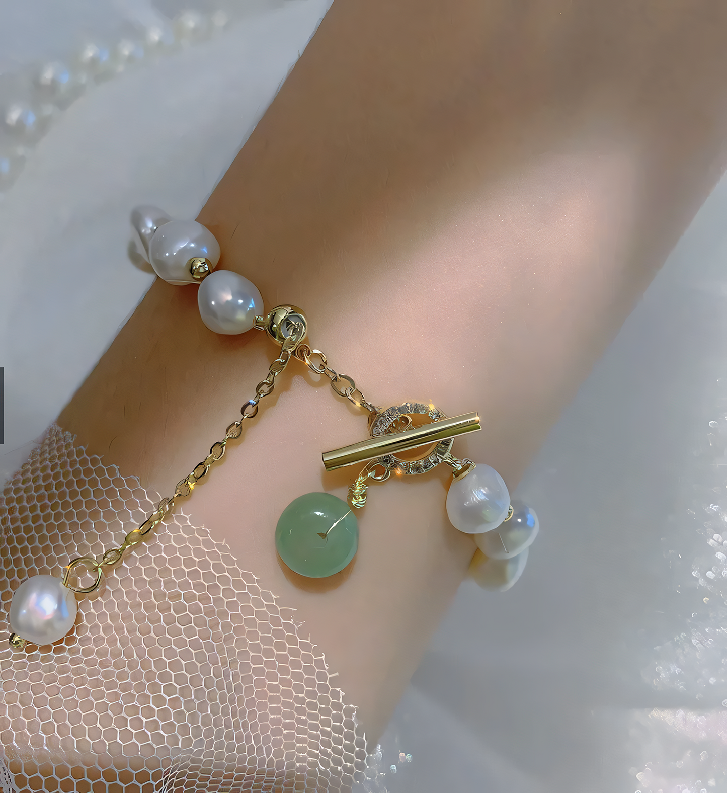 Gold-Plated Sterling Silver Faux Pearl Bracelet