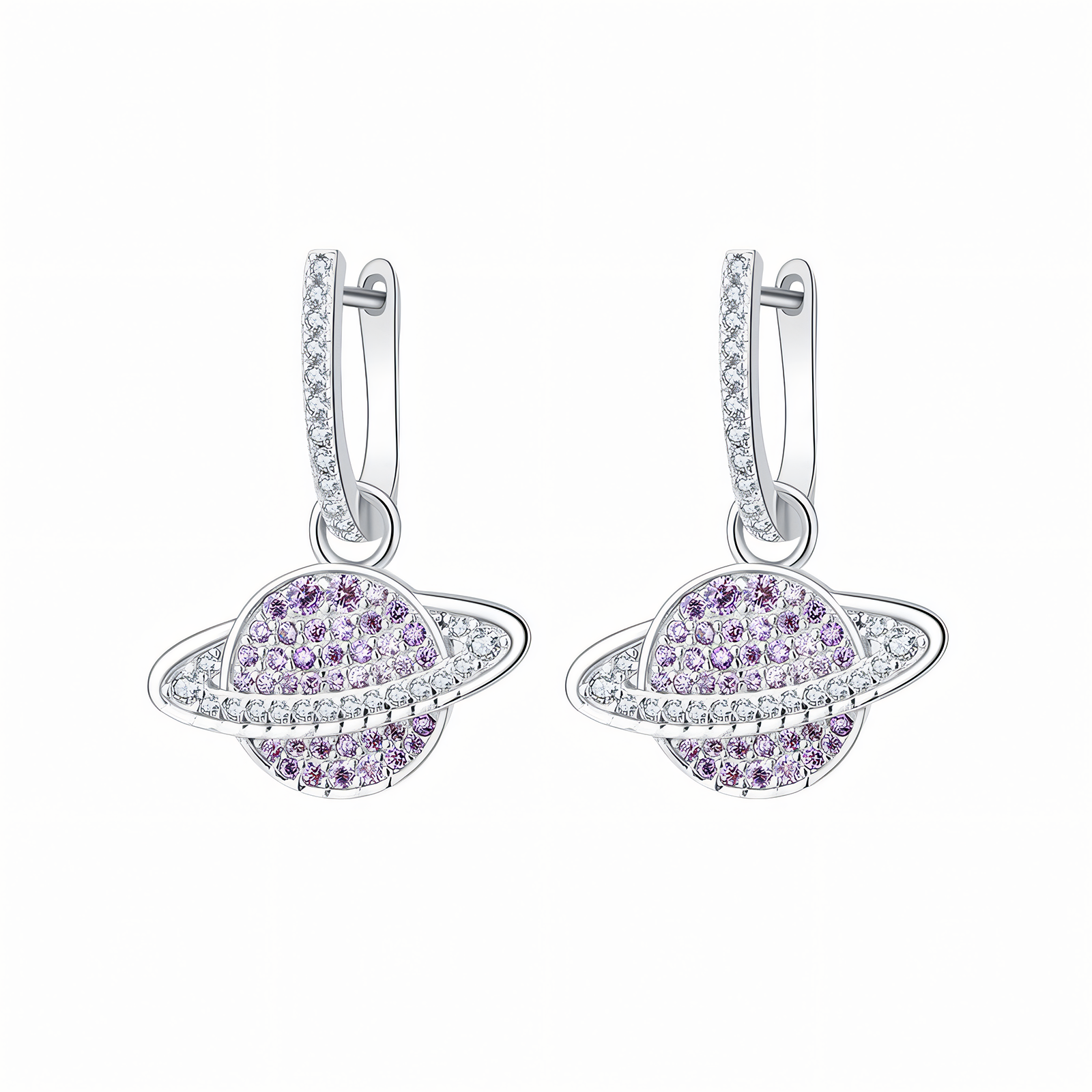 Astral Purple Zircon-Inlaid Sterling Silver Earrings