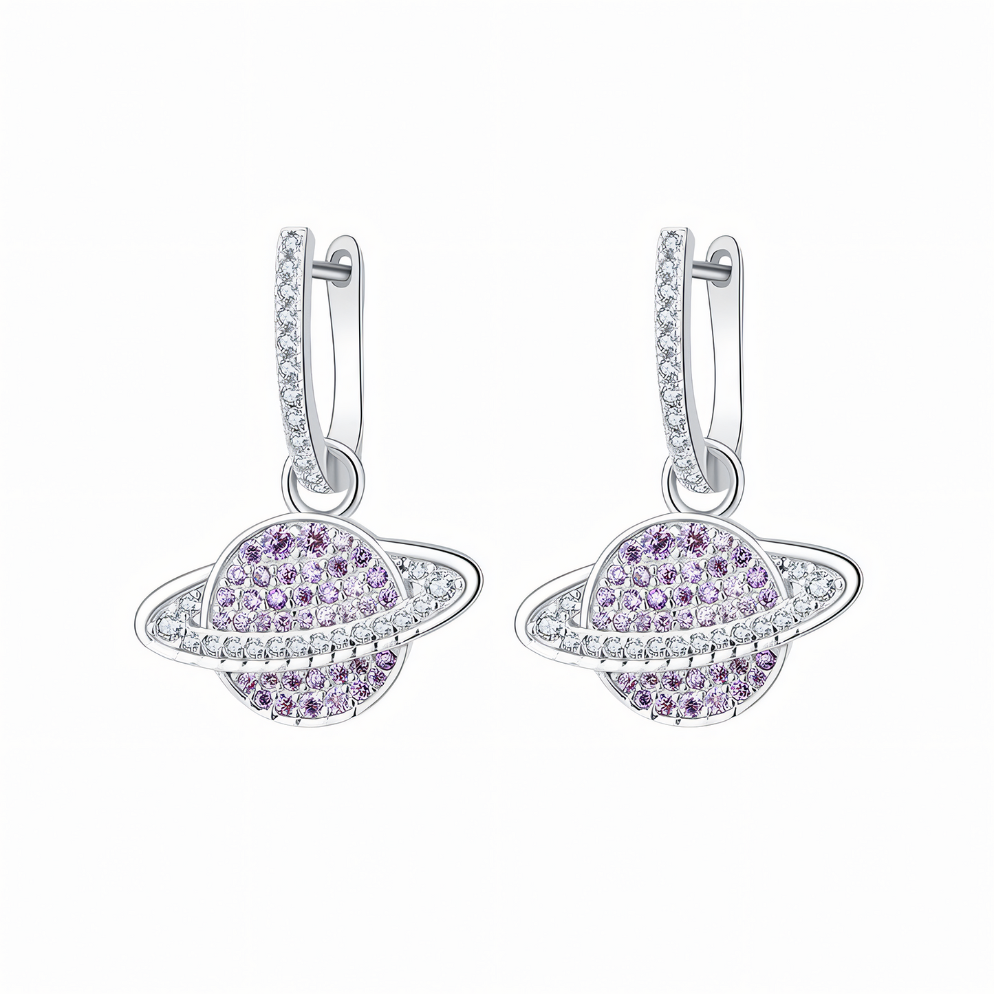 Astral Purple Zircon-Inlaid Sterling Silver Earrings