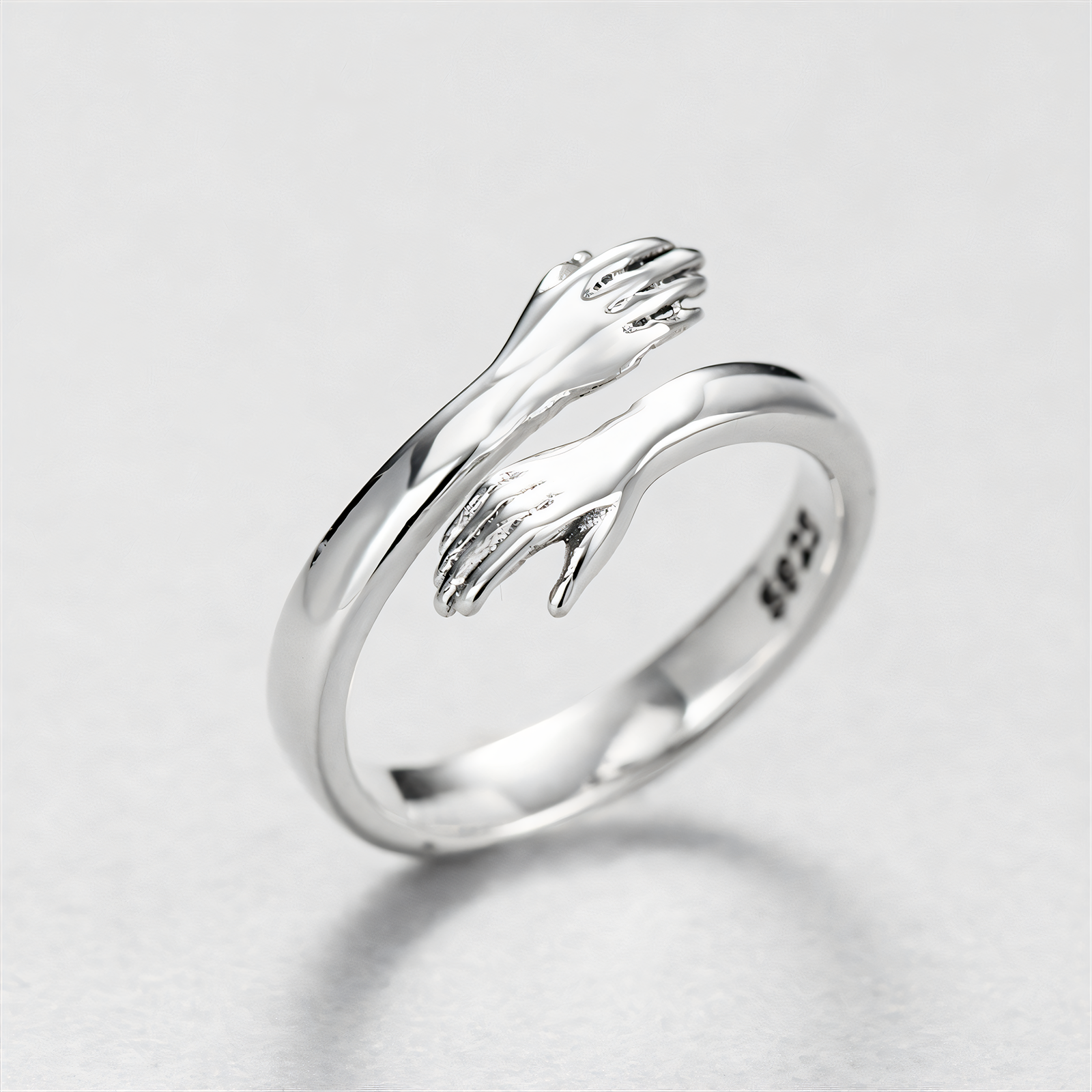 Adjustable Embracing Arms Sterling Silver Ring