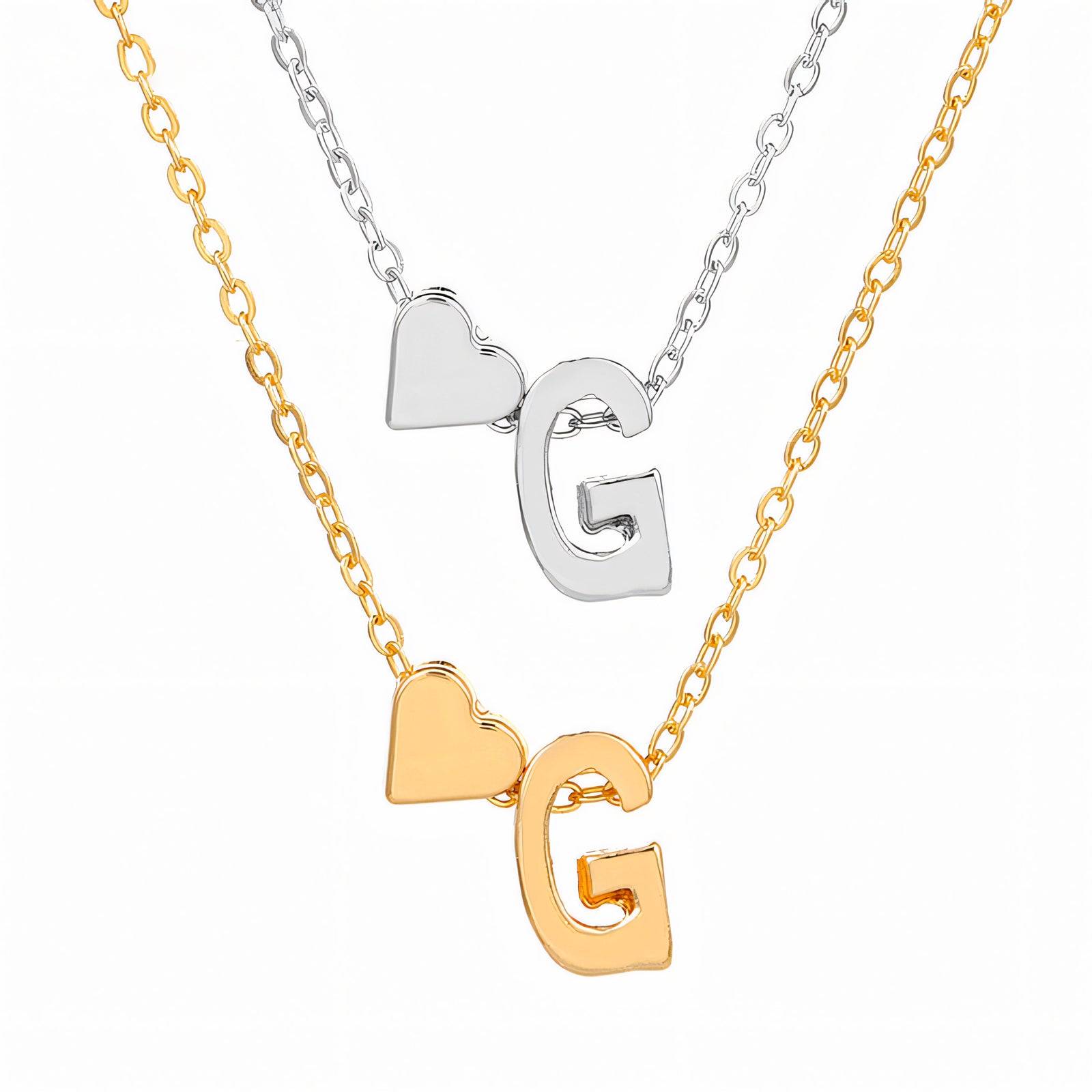 Heart and Custom Letter Pendant Necklace