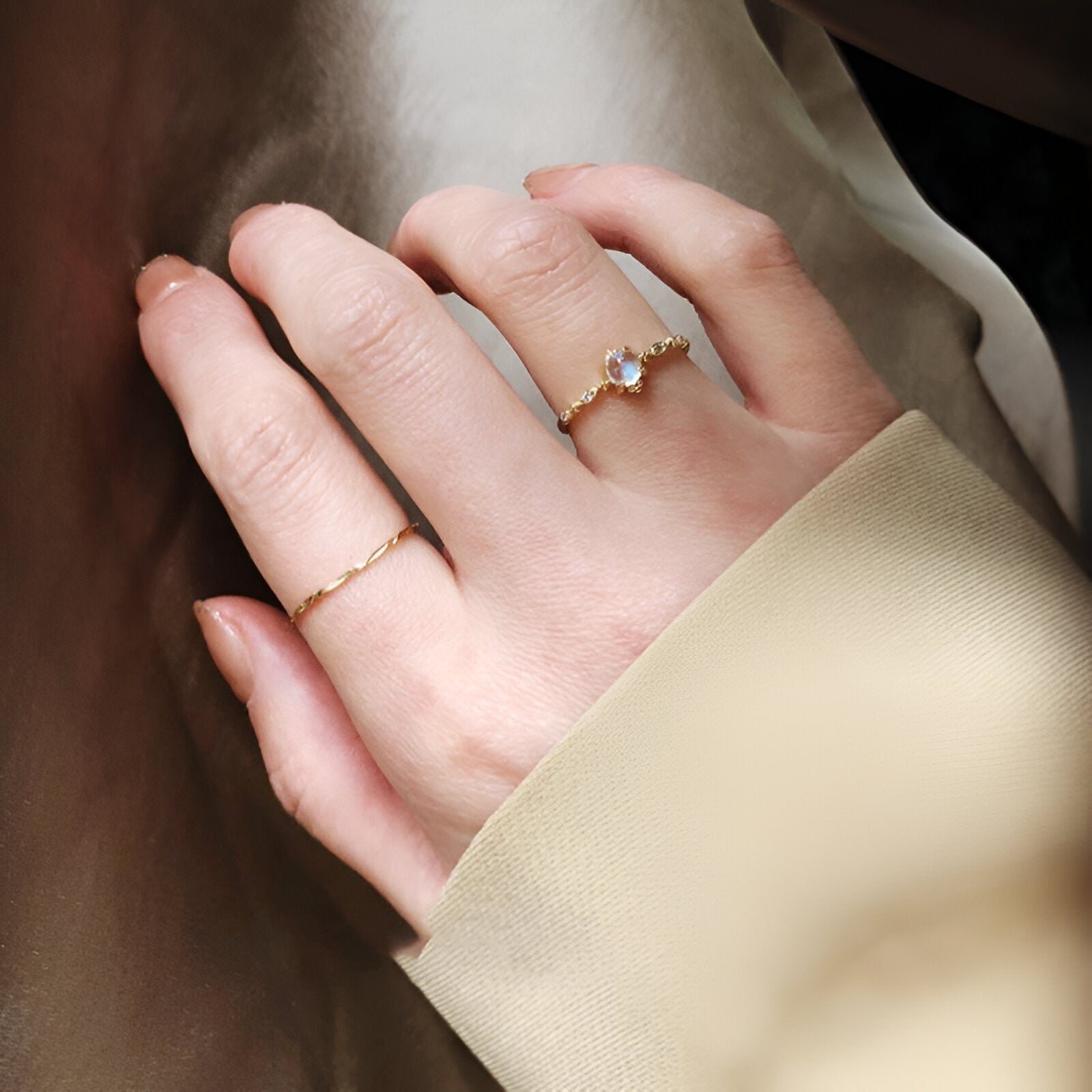 Gemstone-Inlaid Sterling Silver Moonstone Ring