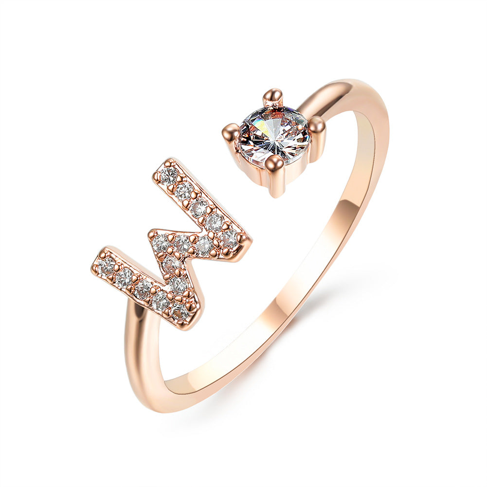 Zircon Studded Custom Letter Ring