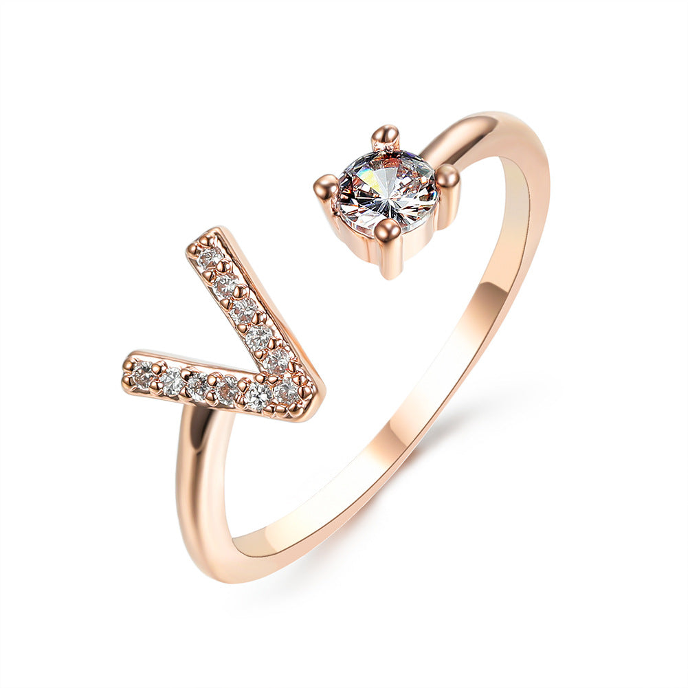 Zircon Studded Custom Letter Ring