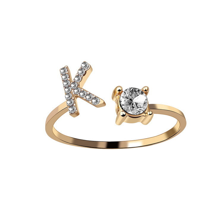 Zircon Studded Custom Letter Ring