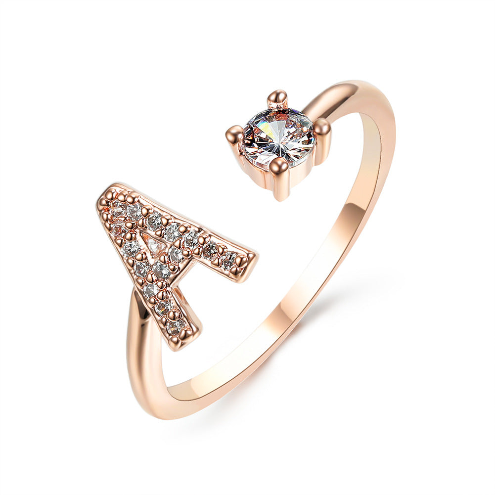 Zircon Studded Custom Letter Ring