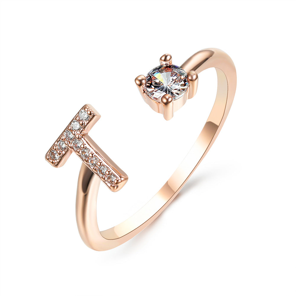 Zircon Studded Custom Letter Ring