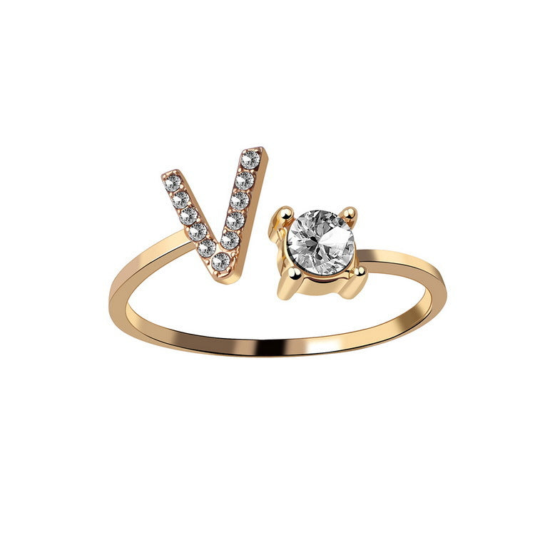 Zircon Studded Custom Letter Ring