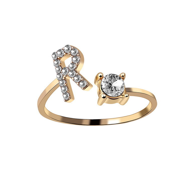 Zircon Studded Custom Letter Ring