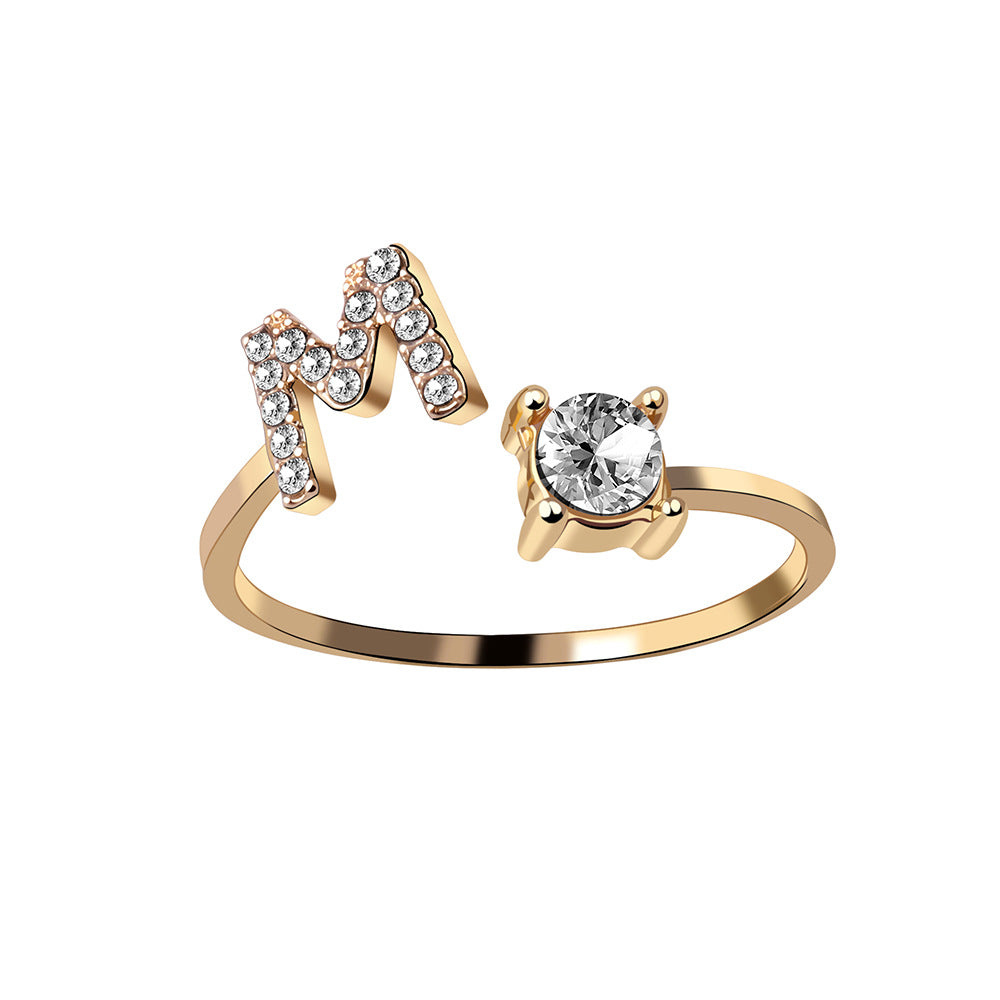 Zircon Studded Custom Letter Ring