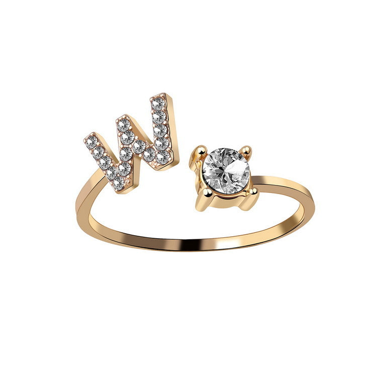 Zircon Studded Custom Letter Ring