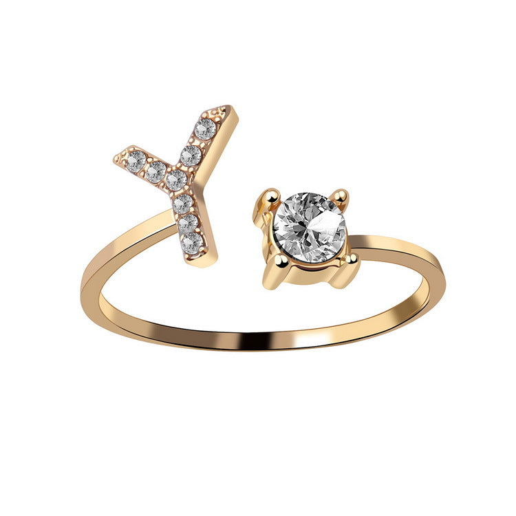 Zircon Studded Custom Letter Ring